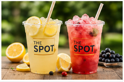Two refreshing event drinks in clear cups